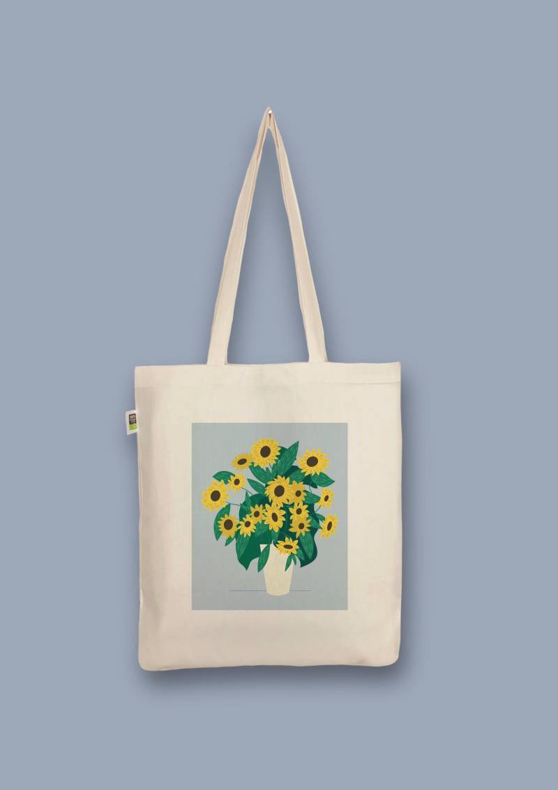 Handbedruckter Bio-Jutebeutel „Sonnenblumen" von CaterinaMariaAtelier