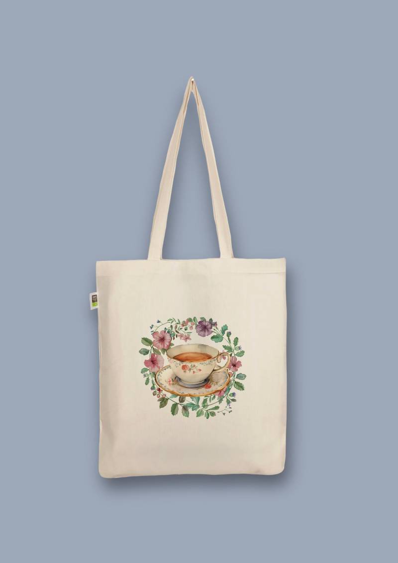 Handbedruckter Bio-Jutebeutel „Teetasse Bridgerton" von CaterinaMariaAtelier