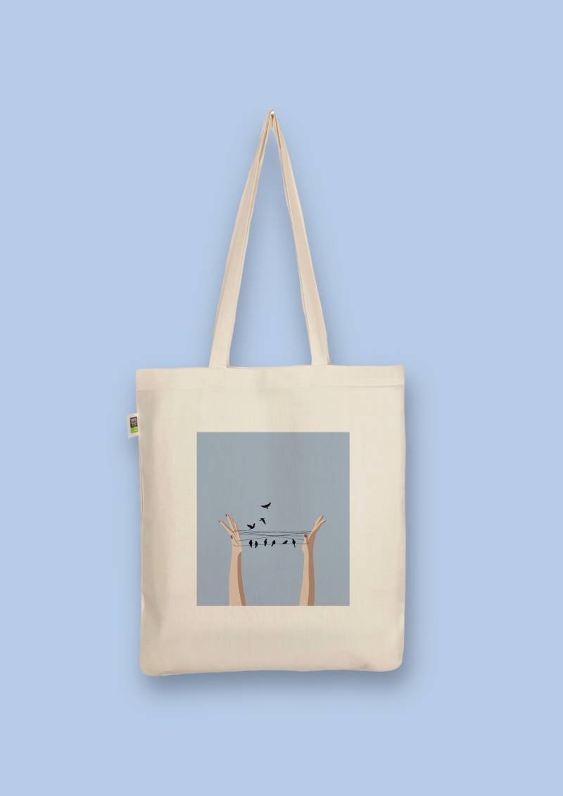 Handbedruckter Bio-Jutebeutel „Vögel" Stoffbeutel Aus Biobaumwolle Als Einkaufsbeutel Tasche Oder Geschenk Für Freundin von CaterinaMariaAtelier
