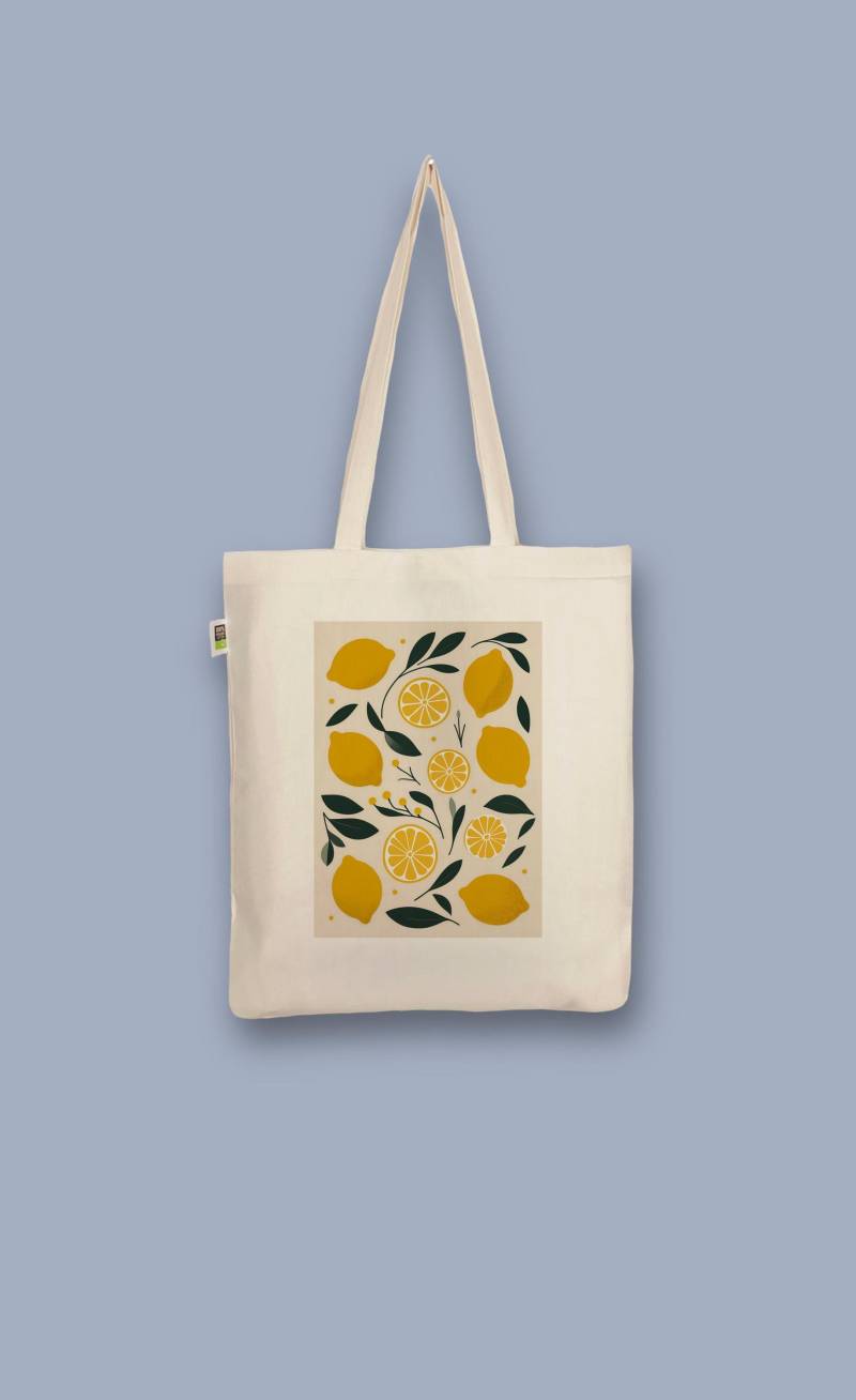 Handbedruckter Bio-Jutebeutel „Zitronen" von CaterinaMariaAtelier