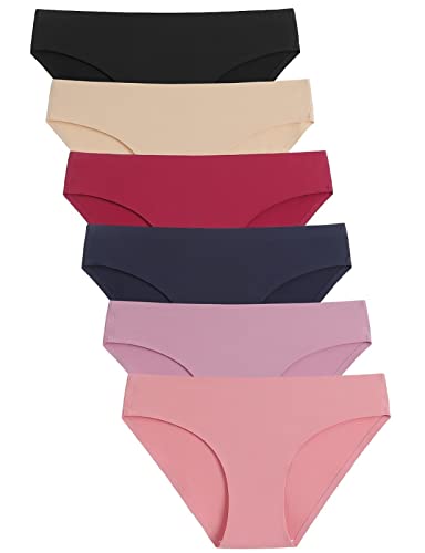 Damen Nahtlose Unterwäsche No Show Stretch Bikini Höschen Weich Unsichtbar Hipster Slip XS-XL, 6 Stück, Medium von Caterlove