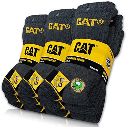 9 Paar CAT® REAL WORK SOCKS Damen Herren Arbeitssocken Business Socken Strümpfe Größenauswahl 35-50 (as3, numeric, numeric_35, numeric_40, regular, regular, 9 Paar Grau, 35-40) von Caterpillar