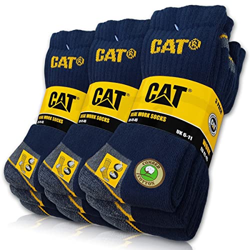 9 Paar CAT® REAL WORK SOCKS Damen Herren Arbeitssocken Business Socken Strümpfe Größenauswahl 35-50 (as3, numeric, numeric_41, numeric_45, regular, regular, 9 Paar Blau, 41-45) von Caterpillar