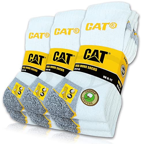 9 Paar CAT® REAL WORK SOCKS Damen Herren Arbeitssocken Business Socken Strümpfe Größenauswahl 35-50 (as3, numeric, numeric_41, numeric_45, regular, regular, 9 Paar Weiß, 41-45) von Caterpillar