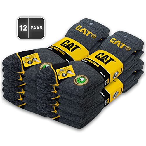 Caterpillar 12 Paar CAT REAL WORK SOCKS Damen Herren Arbeitssocken Business Socken Strümpfe Größenauswahl 35-50 (35-40, 12 Paar Grau) von Caterpillar