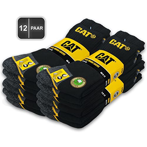 Caterpillar 12 Paar CAT REAL WORK SOCKS Damen Herren Arbeitssocken Business Socken Strümpfe Größenauswahl 35-50 (39-42, 12 Paar Schwarz) von Caterpillar