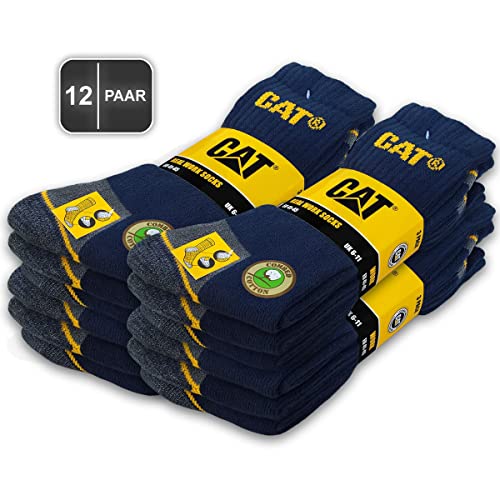 Caterpillar 12 Paar CAT REAL WORK SOCKS Damen Herren Arbeitssocken Business Socken Strümpfe Größenauswahl 35-50 (43-46, 12 Paar Blau) von Caterpillar