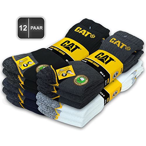 Caterpillar 12 Paar CAT REAL WORK SOCKS Damen Herren Arbeitssocken Business Socken Strümpfe Größenauswahl 35-50 (41-45, 12 Paar Farbmix2) von Caterpillar