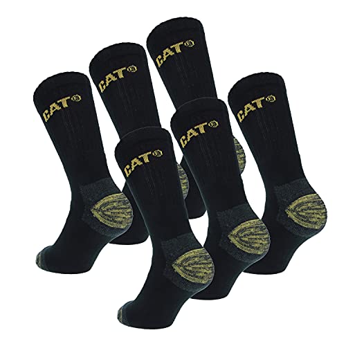 Caterpillar 6 Paar CAT Herren-Arbeitsschutzsocken, doppelte Verstärkung an Zehen und Ferse, hochwertige Garne, Baumwollschwamm (Schwarz, 39-42) von Caterpillar