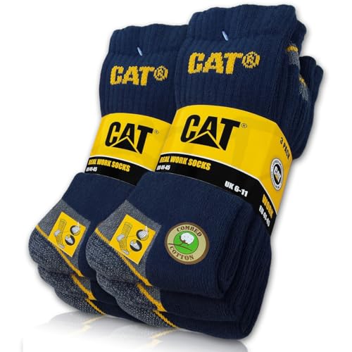 CAT Caterpillar 6 Paar REAL WORK SOCKS Damen Herren Arbeitssocken Business Socken Strümpfe Blau Größe 39-42 von CAT