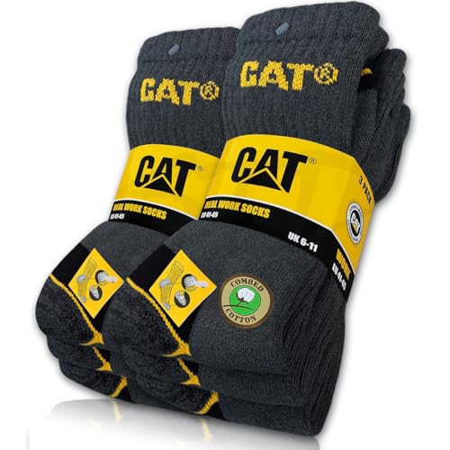 Caterpillar 6 Paar CAT REAL WORK SOCKS Damen Herren Arbeitssocken Business Socken Strümpfe Grau Größe 41-45 von Caterpillar