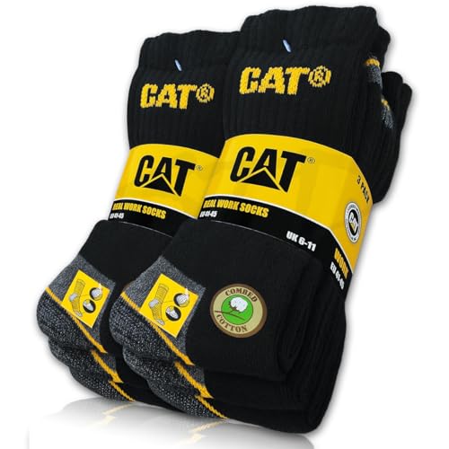 CAT Caterpillar 6 Paar REAL WORK SOCKS Damen Herren Arbeitssocken Business Socken Strümpfe Schwarz Größe 39-42 von CAT