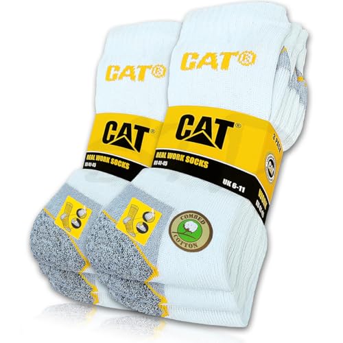 CAT Caterpillar 6 Paar REAL WORK SOCKS Damen Herren Arbeitssocken Business Socken Strümpfe Weiß Größe 46-50 von CAT
