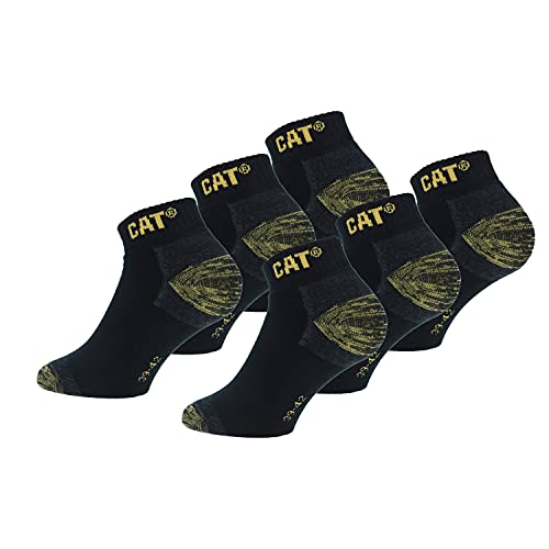 Caterpillar 6 Paar CAT Sneaker Herren-Arbeitsschutzsocken, doppelte Verstärkung an Zehen und Ferse, hochwertige Garne, Baumwollschwamm (Schwarz, 35-38) von Caterpillar