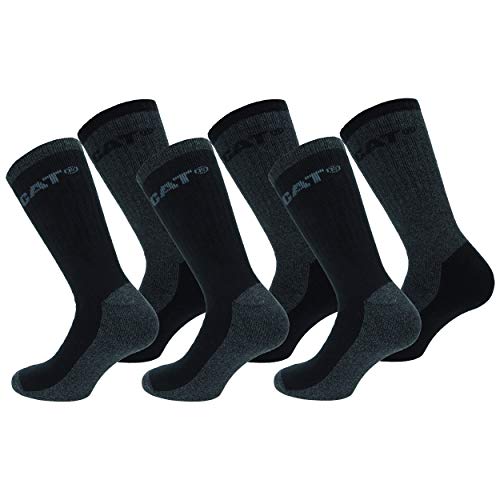 Caterpillar 6 Paar CAT Thermosocken für Herren aus weicher Baumwolle und hochwertigem Acryl, Zehen- und Fersenverstärkung (Schwarz-Anthrazit, 39-42) von Caterpillar