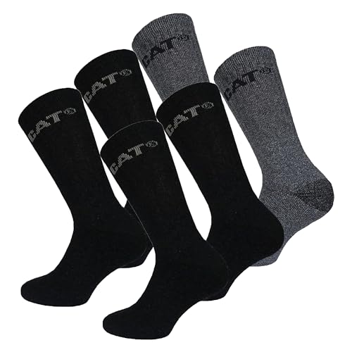 Caterpillar 6 Paar Outdoorsocken für Herren aus weicher Baumwolle mit Feuchtigkeitskontrolle, verstärkter Zehe und Ferse (Grau, 39-42) von Caterpillar