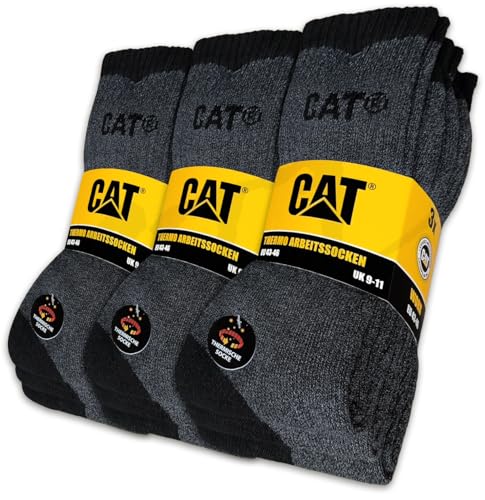Caterpillar 9 Paar CAT® THERMO WORK Arbeitssocken wärmende warme Winter Socken Strümpfe Socks Größenauswahl 39-50 (as3, numeric, numeric_47, numeric_50, regular, regular, 9 Paar Grau/Schwarz) von Caterpillar