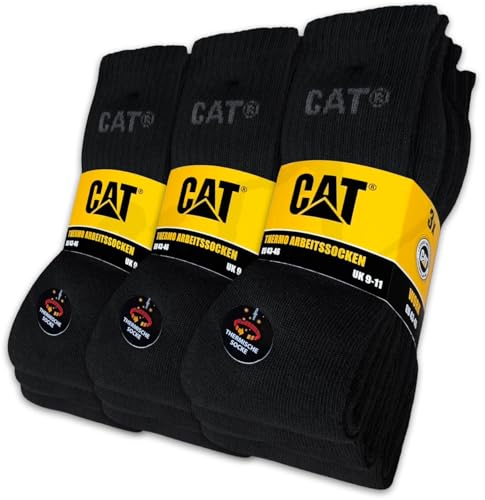 Caterpillar 9 Paar CAT® THERMO WORK Arbeitssocken wärmende warme Winter Socken Strümpfe Socks Größenauswahl 39-50 (as3, numeric, numeric_47, numeric_50, regular, regular, 9 Paar Schwarz) von Caterpillar
