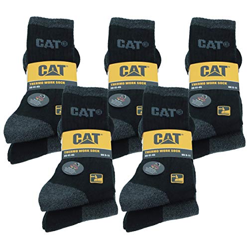 Caterpillar CAT Herren Thermosocken-Arbeitssocken in 41-45, wahlweise 4|6|8 Paar in Schwarz oder Schwarz/Anthrazit-Mix (41-45, 10 Paar Schwarz-Anthrazit Mix) von Caterpillar