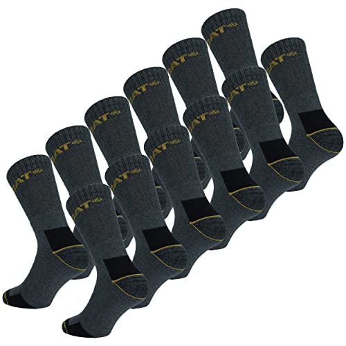 Cat Caterpillar Universelle Herren Socken 6|9|12|24 Paar Farben und Größe wählbar in Schwarz, Blau, Grau, in 35-40 | 41-45 | 46-50 (Groß), Socken, 12 Paar Grau, von Caterpillar