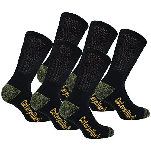 Caterpillar Diabetic Work Socks 6 Paar Arbeitssocken, Bessere Durchblutung, Feuchtigkeitstransportierend, Spannt Nicht, Verstärkte Ferse Spitze, Baumwolle, Handgekettelt (Schwarz, 43-46) von Caterpillar