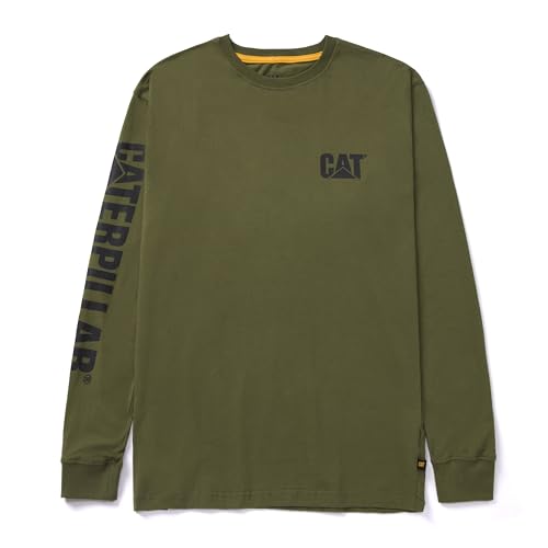 Caterpillar Herren Trademark Banner Langarm Mitte hinten Hals Draht Management Schleife und Katze Logo T-Shirt, Chive, Klein von CAT