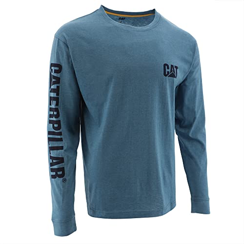 Caterpillar Herren Trademark Banner Langarm Mitte hinten Hals Draht Management Schleife und Katze Logo T-Shirt, blau, 4X-Groß von CAT