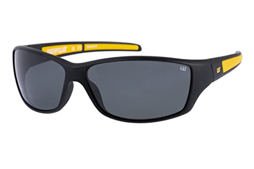 Caterpillar Men's CTS-8016 Polarized Wrap Sunglasses, Matte Black/Yellow, 65 mm von Caterpillar