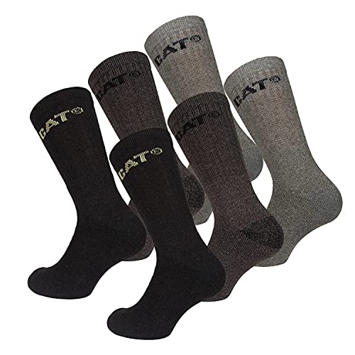 Caterpillar Outdoor Socks 6 Paar Herrensocken aus weicher Baumwolle mit Feuchtigkeitskontrolle, verstärkter Zehe und Ferse (Braun, 4145) von Caterpillar