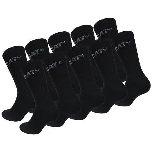 Caterpillar Performance Socks 10 Paar Herrensocken, Einlegesohle und Spann aus Schwamm, verstärkte Spitze und Ferse, Baumwolle (Schwarz, 39-42) von Caterpillar