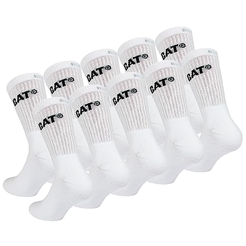 Caterpillar Performance Socks 10 Paar Herrensocken, Einlegesohle und Spann aus Schwamm, verstärkte Spitze und Ferse, Baumwolle (Weiß, 39-42) von Caterpillar