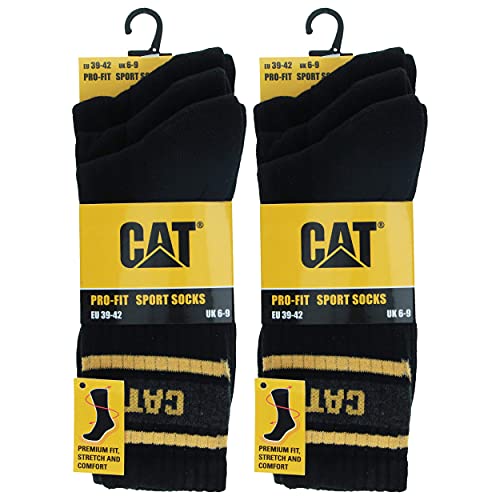 Caterpillar Pro-Fit Sport 6 Paar Herren Socken, Komfortschaft, Frotteesohle, Baumwolle (Schwarz, 39-42) von Caterpillar