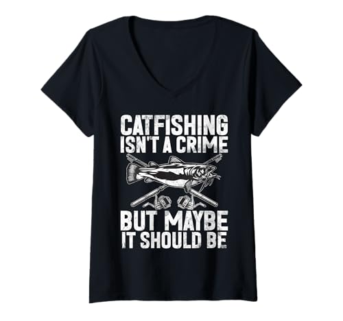 Damen Catfishing ist kein Verbrechen, Aber vielleicht sollte es Wels Sein T-Shirt mit V-Ausschnitt Damen Catfishing ist kein Verbrechen, Aber vielleicht sollte es Wels Sein T-Shirt mit V-Ausschnitt von Catfish Fishing