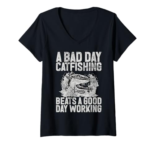 Damen EIN schlechter Tag beim Catfishing ist Besser als EIN guter Tag bei der Arbeit mit Wels T-Shirt mit V-Ausschnitt Damen EIN schlechter Tag beim Catfishing ist Besser als EIN guter Tag bei der Arbeit mit Wels T-Shirt mit V-Ausschnitt von Catfish Fishing