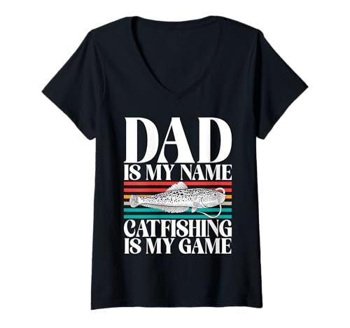 Damen Papa ist Mein Name Catfishing ist Mein Spiel Catfish T-Shirt mit V-Ausschnitt Damen Papa ist Mein Name Catfishing ist Mein Spiel Catfish T-Shirt mit V-Ausschnitt von Catfish Fishing