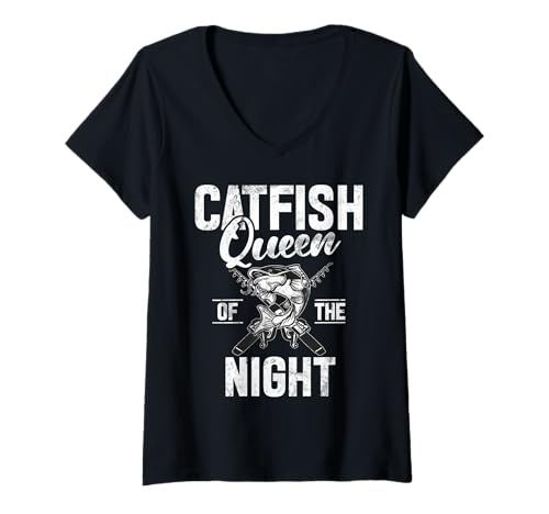 Damen Wels Königin der Nacht Wels T-Shirt mit V-Ausschnitt Damen Wels Königin der Nacht Wels T-Shirt mit V-Ausschnitt von Catfish Fishing
