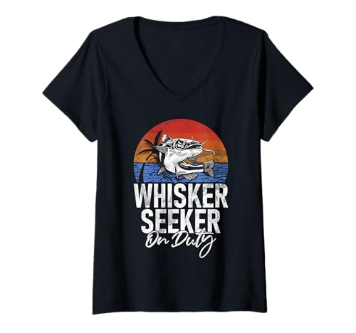 Damen Whisker Seeker on Duty Wels T-Shirt mit V-Ausschnitt Damen Whisker Seeker on Duty Wels T-Shirt mit V-Ausschnitt von Catfish Fishing