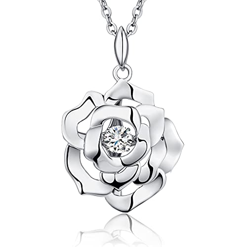 jiamiaoi Rose Kette Rosen Anhänger Rose Silberkette 925 Kette Damen Silber Rose Halskette Damen Silberkette Rose Anhänger Rosen Blume Kette Blume Halskette Rosen Kette Rosenanhänger Silber von jiamiaoi