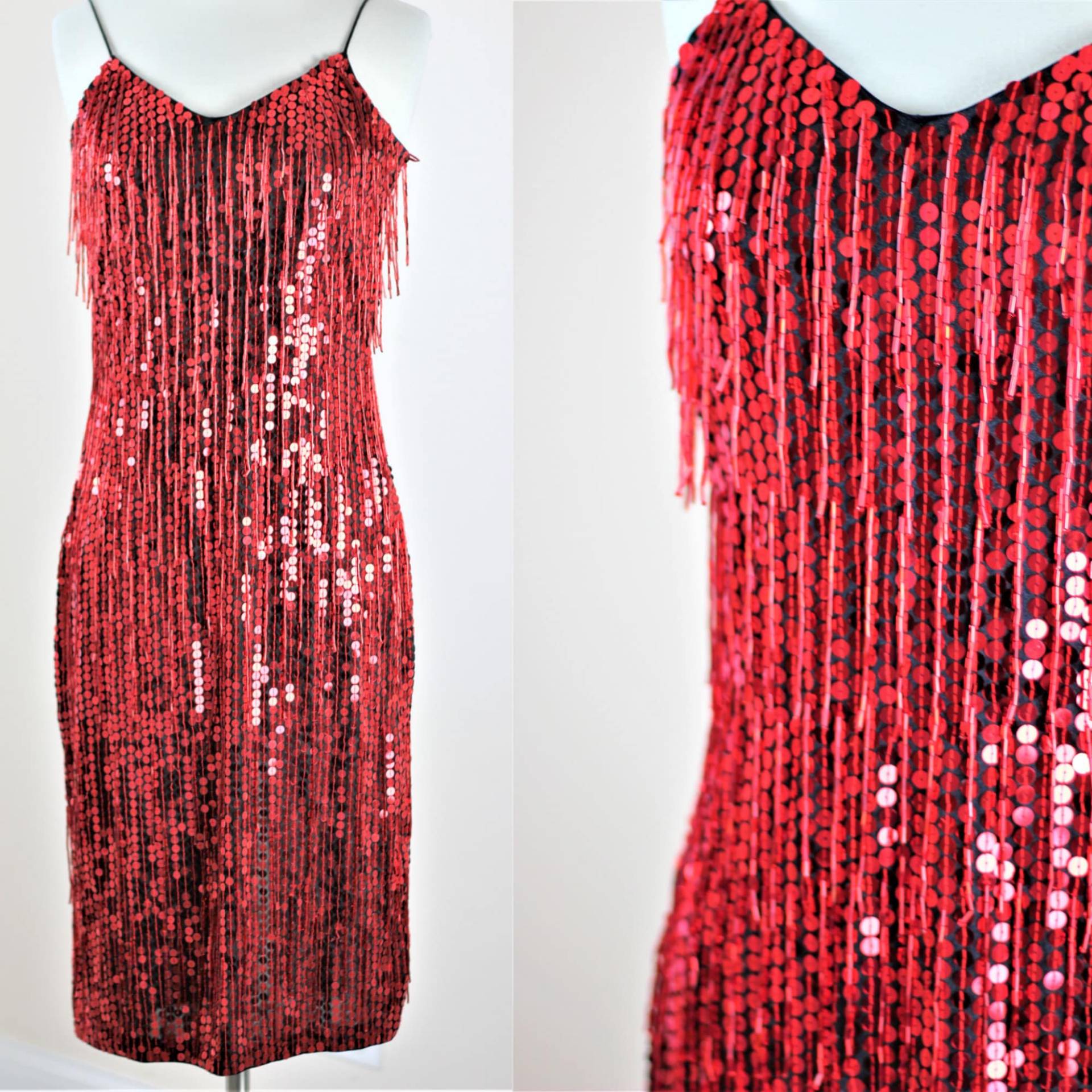 Sz L // Erstaunliche Rote Pailletten Perlen Kleid Gatsby Party Flapper von CatherineSimmsVtg