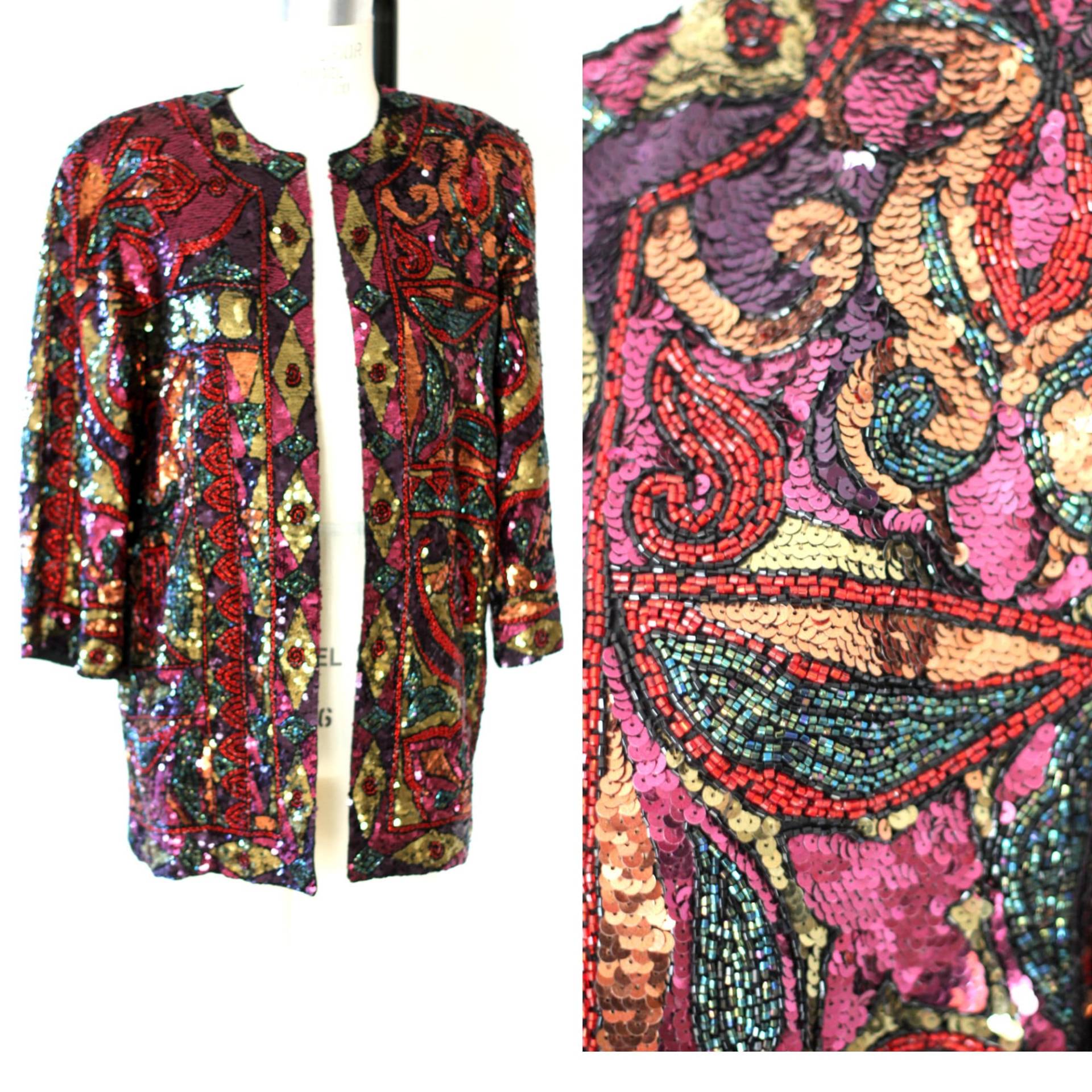 Größe 6//Kaleidoskop Träume Vintage Sequin Stark Perlen Jacke von CatherineSimmsVtg