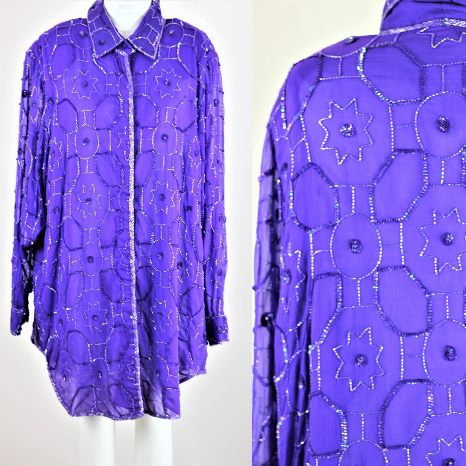 Plus Sz 4x // Judith Ann Lila Perlen Shirt Pailletten Bluse Deadstock von CatherineSimmsVtg