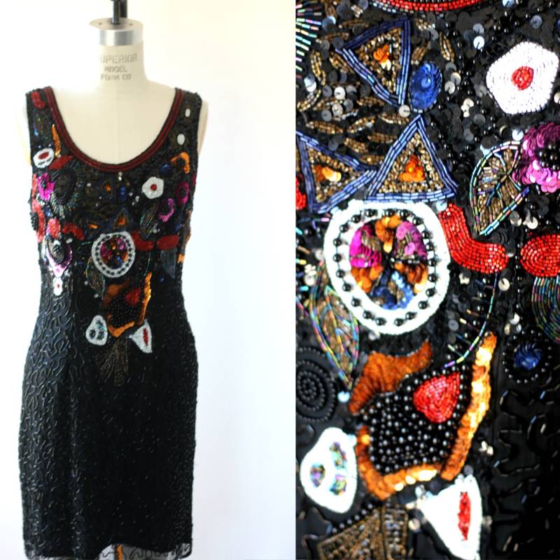 Sz L//Carina Sho Max Pailletten Abendkleid // Perlen Cocktailkleid von CatherineSimmsVtg