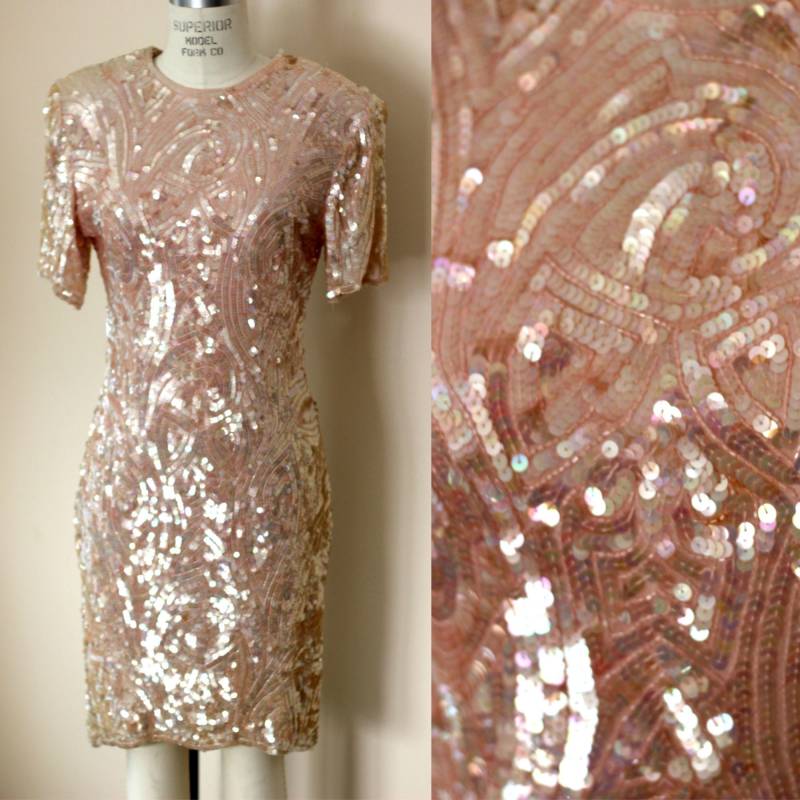 Sz M // Hellrosa Stark Paillettenbesetztes Cocktailkleid Vintage Abendkleid Kleid Für Besondere Anlässe von CatherineSimmsVtg