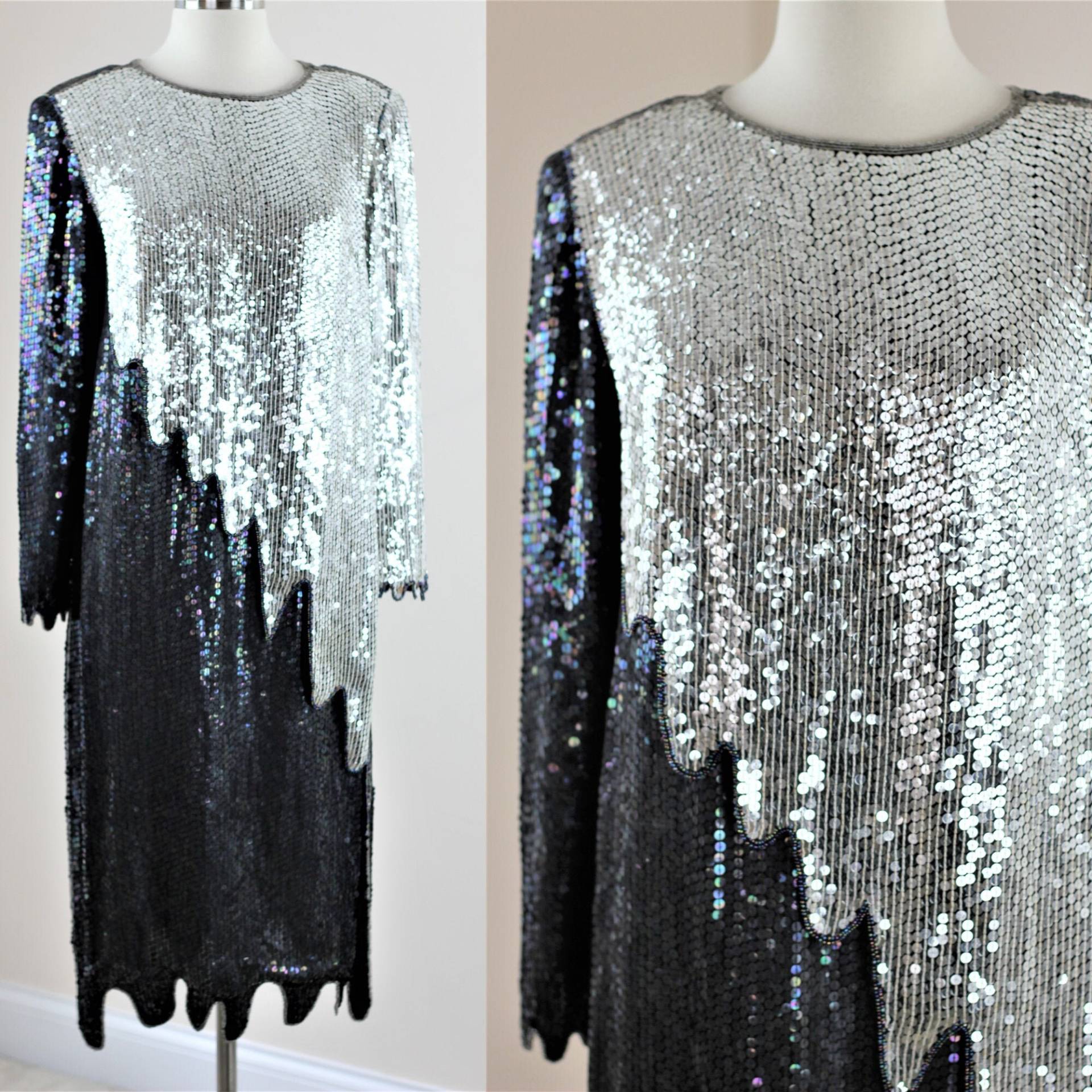 S// Judith Ann Creations Gatsby Style Paillettenkleid// Silver & Iridescent von CatherineSimmsVtg