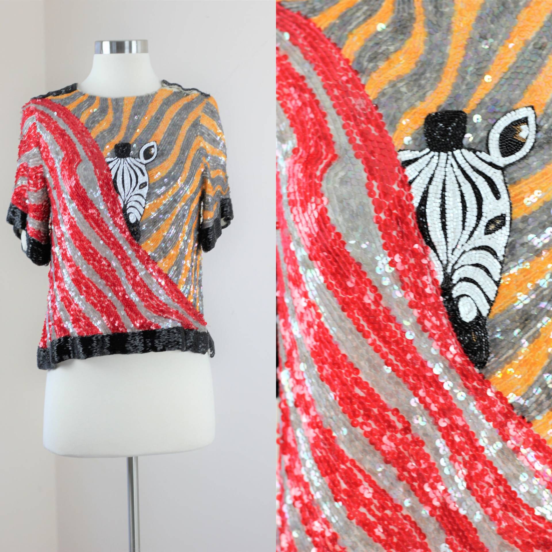 Sz Xs // Erstaunliche Vintage Pailletten Zebra Top Perlen Rare von CatherineSimmsVtg