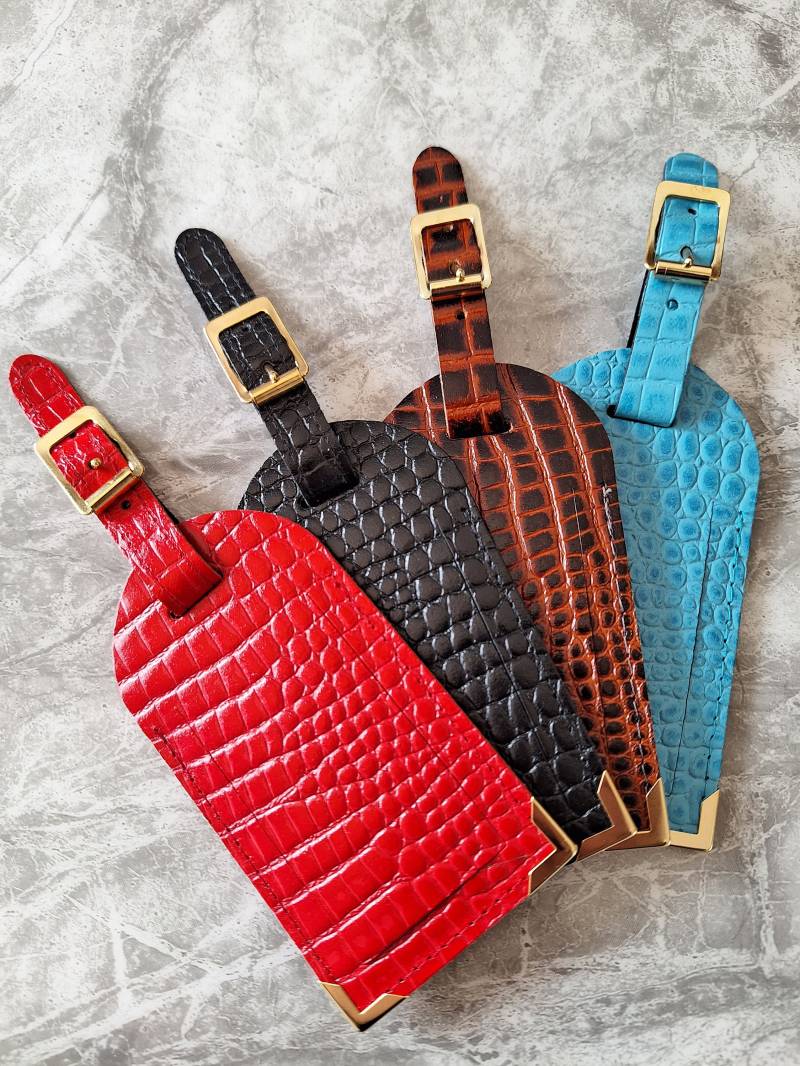 Croc Genarbtes Leder Gepäckanhänger Deluxe Reisetasche I.d. Halter von CathianLeatherGoods