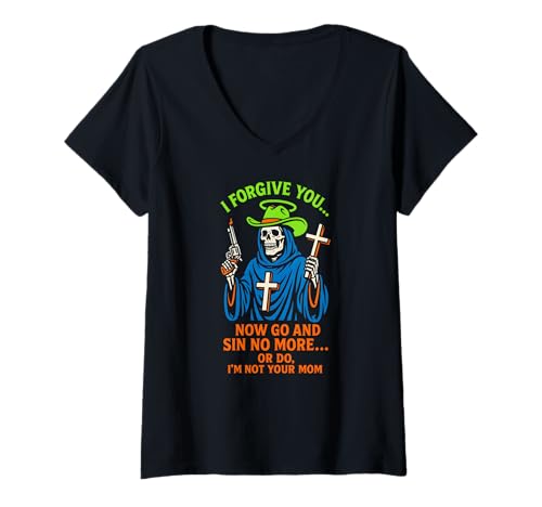 Damen Christian Humor Sin No More Or Do Fun Damen Religiös T-Shirt mit V-Ausschnitt Damen Christian Humor Sin No More Or Do Fun Damen Religiös T-Shirt mit V-Ausschnitt von Catholic Holy Humor Christian Spiritual Clothing