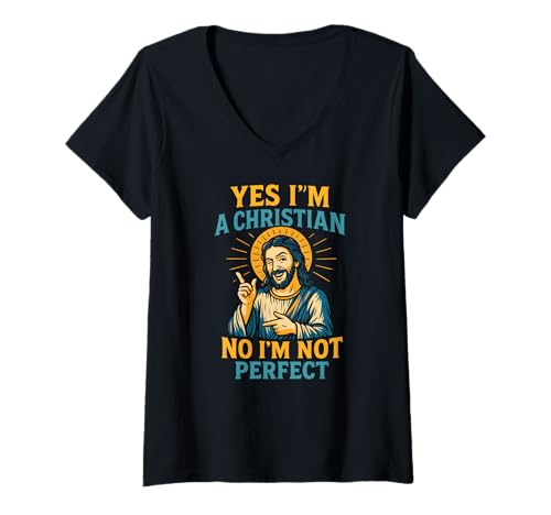 Damen Christlicher Humor Not Perfect Cool Herren Religiöser Glaube T-Shirt mit V-Ausschnitt Damen Christlicher Humor Not Perfect Cool Herren Religiöser Glaube T-Shirt mit V-Ausschnitt von Catholic Holy Humor Christian Spiritual Clothing