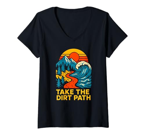 Damen Outdoor Take The Dirt Path Vintage Herren Christian Faith T-Shirt mit V-Ausschnitt Damen Outdoor Take The Dirt Path Vintage Herren Christian Faith T-Shirt mit V-Ausschnitt von Catholic Holy Humor Christian Spiritual Clothing