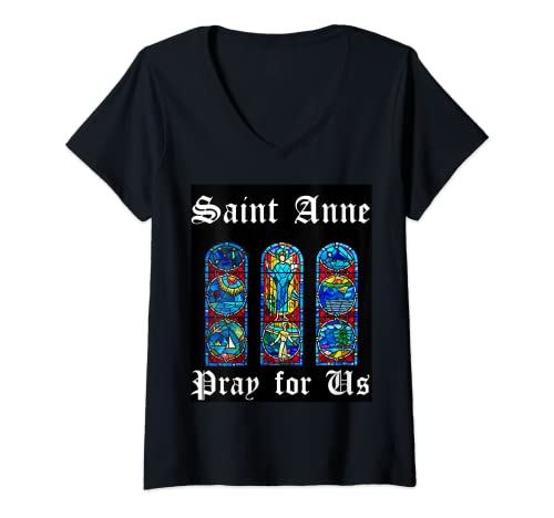 Damen Heilige Anna, bitte für uns T-Shirt mit V-Ausschnitt von Catholic Life